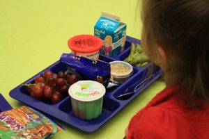 Photo of a tray with school lunch